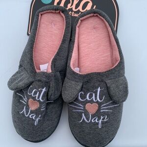 Gray and Pink Cat Nap Slippers